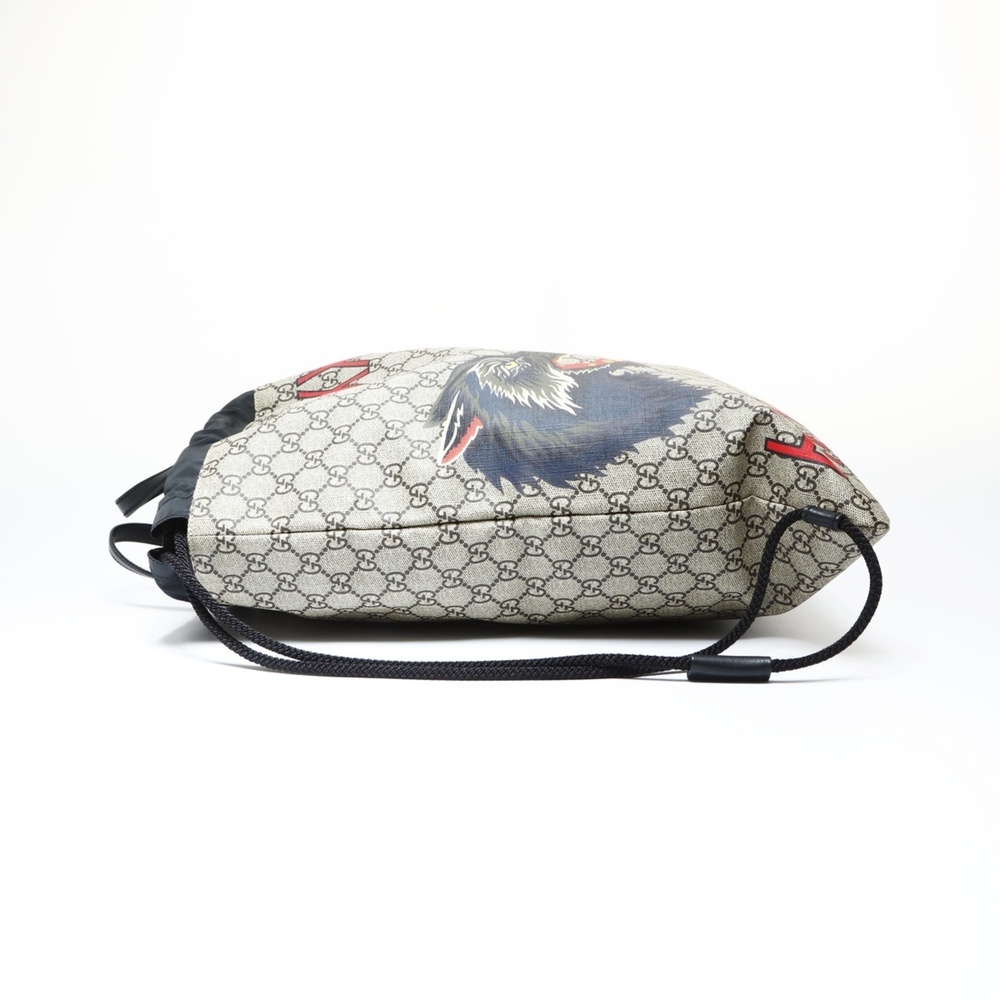 Gucci GG Supreme Drawstring Wolf Backpack, Brown,… - image 3
